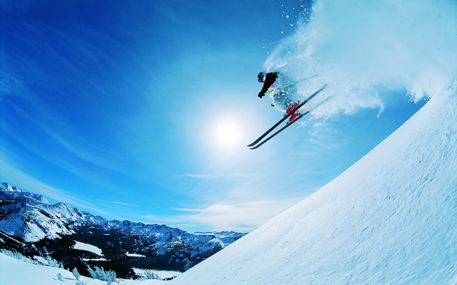 Skier on a powder-covered slope in Northern Idaho